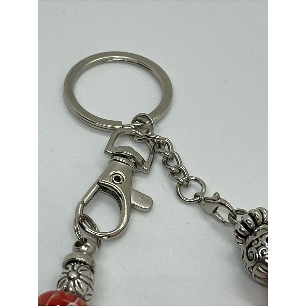 Hand-Crafted Orange Silver Silk Tassel Beaded Purse Bag Charm Keychain NWT